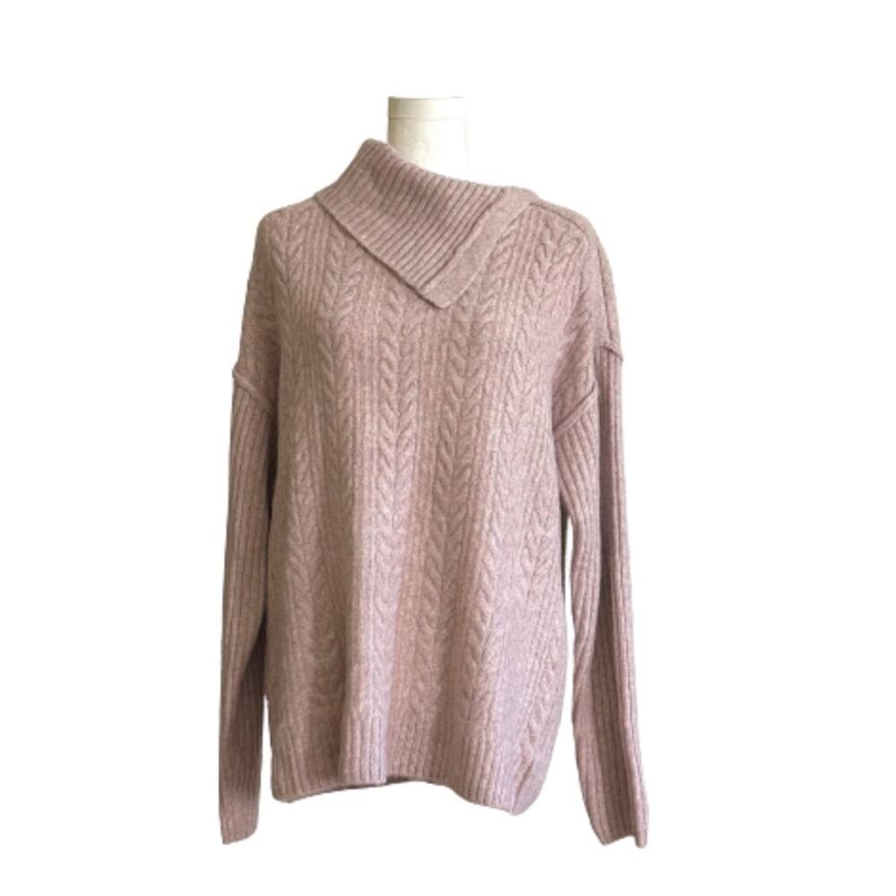 Verve Ami Sweater Pink Split Shawl Cowl Neck Soft Cable Knit Tunic XL NEW